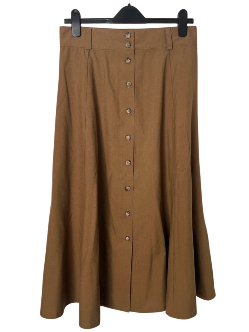 🇨🇦 Vintage Brown A-Line Button Front Midi Skirt High Waisted dark academia